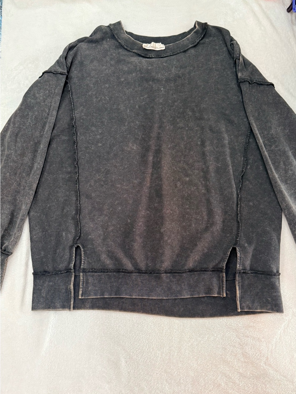 Zenana Outfitters Charcoal Washed Crewneck Sweater - Picture 3 of 4